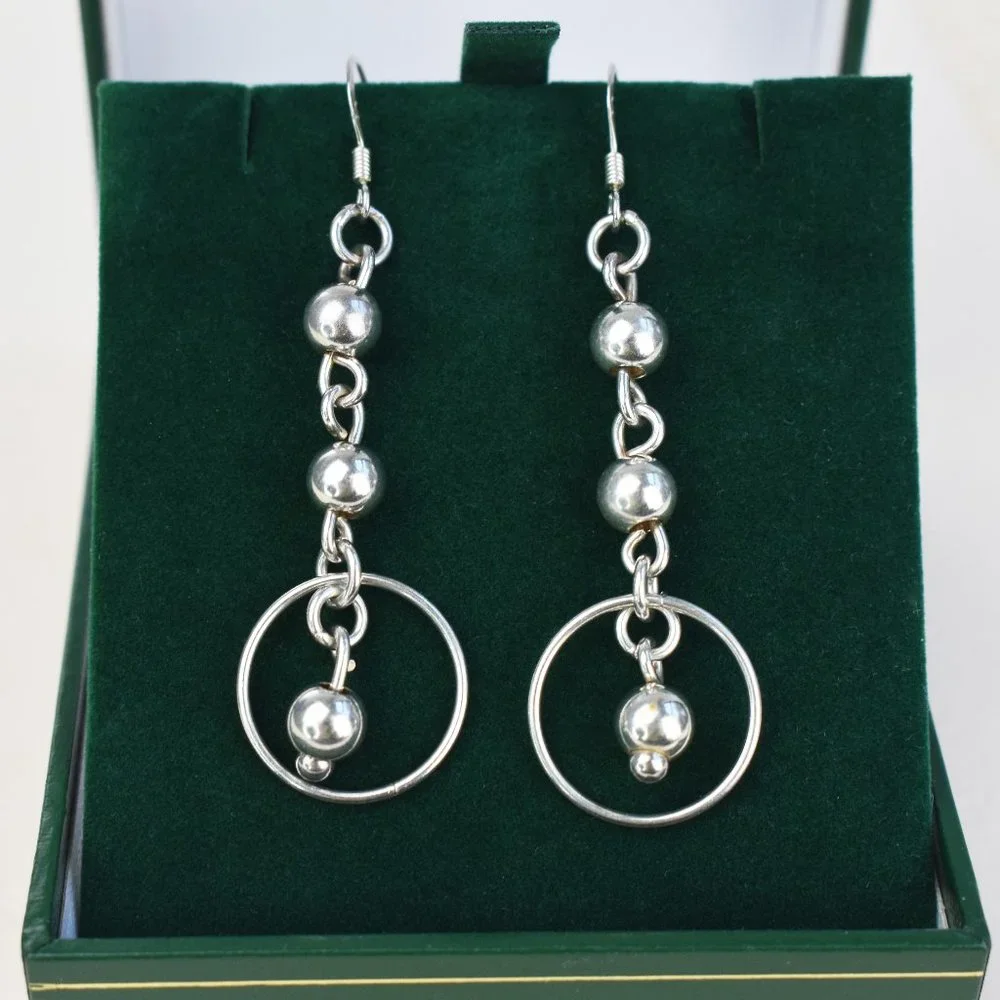 Long Korean aesthetic earrings, stylish silver earrings, alt kpop earrings